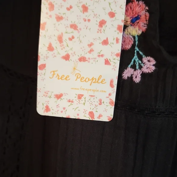NWT Free People Perfectly Victorian Embroidered Mini Dress Black Size XS